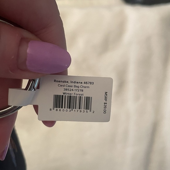 Vera Bradley WINTER FOREST Card Case Bag Charm- Embroidered Birds Navy Blue - Picture 6 of 6